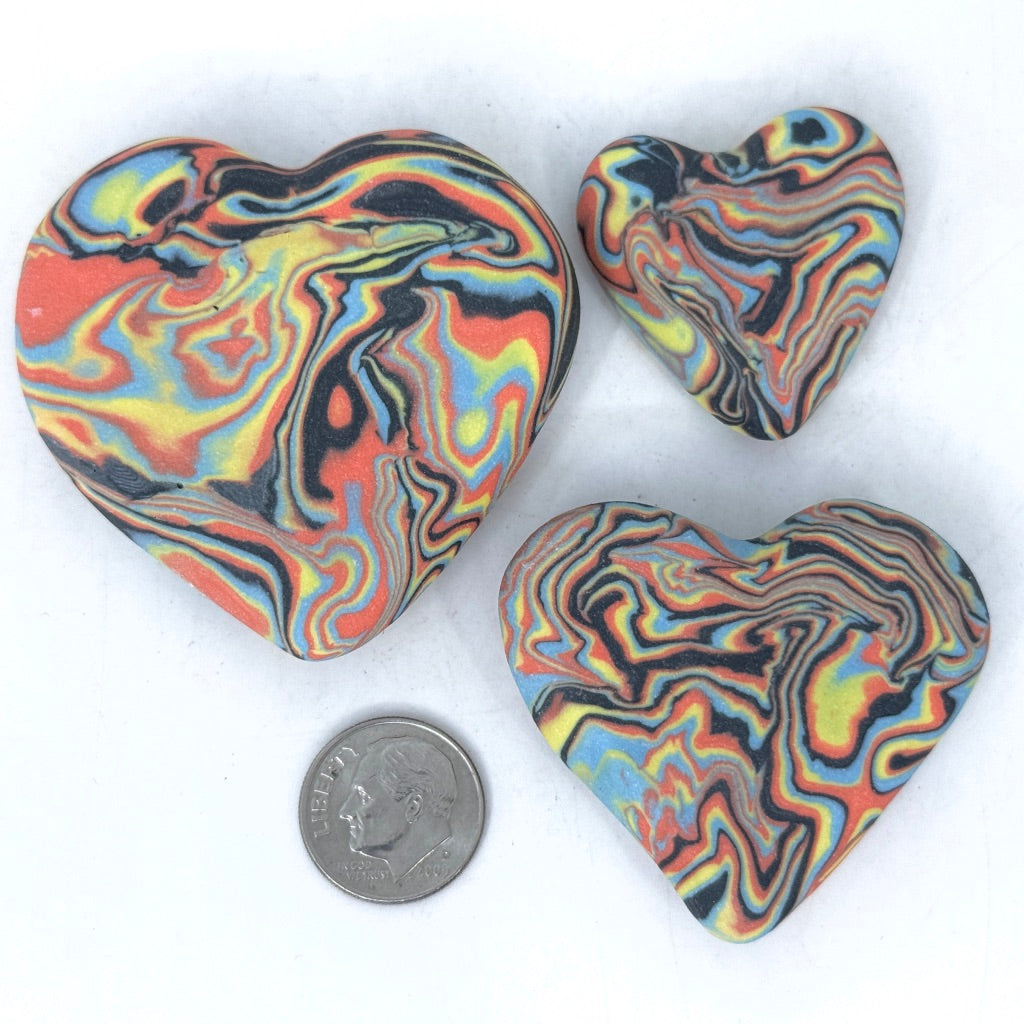 Porcelain Heart Rock made from Hybrid Layered Extras (sold individually, 3 sizes, 8 total available ready to ship)