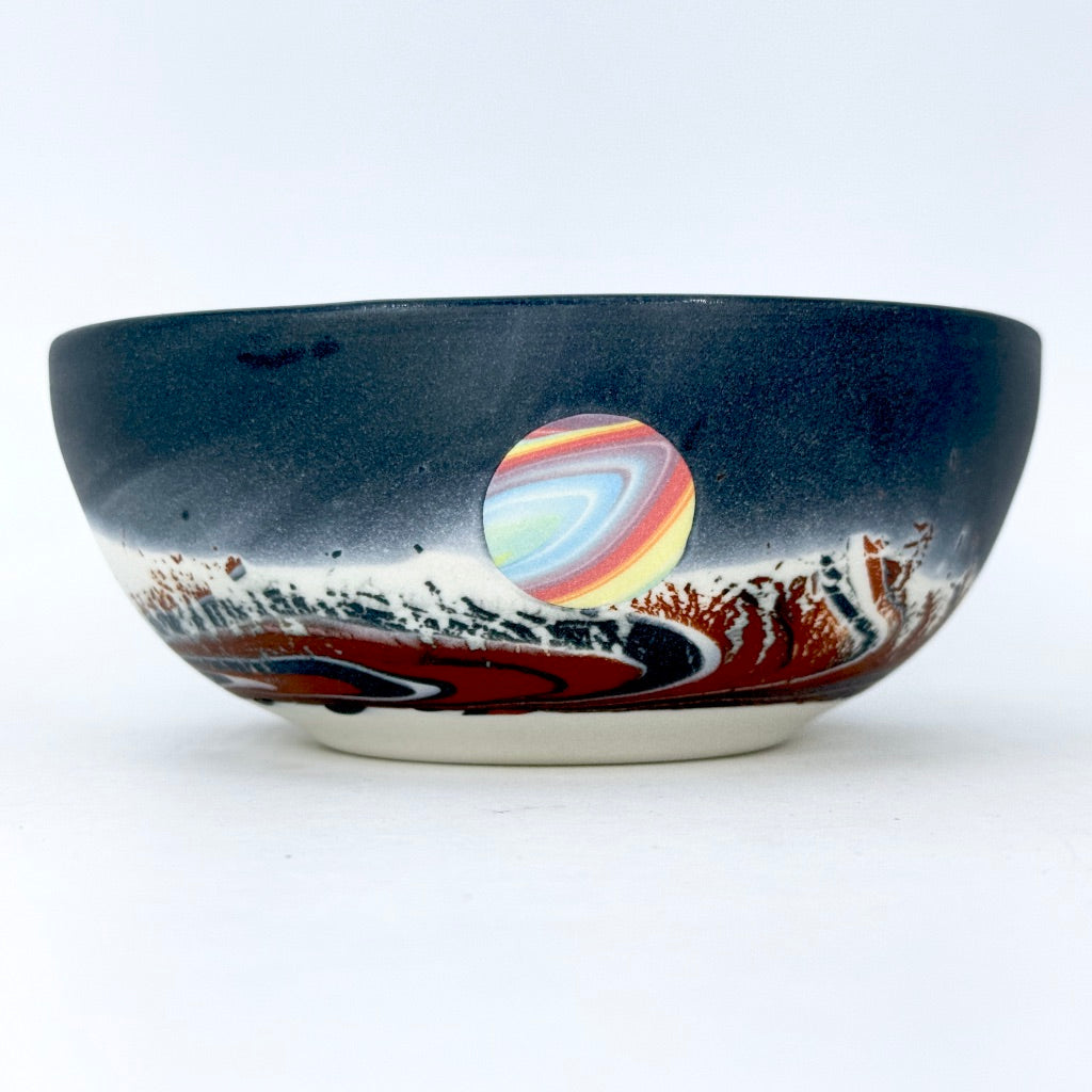 Red/Black Aurora Soup Bowl w/ Rainbow Planet *Preorder ship in 4-6 weeks*