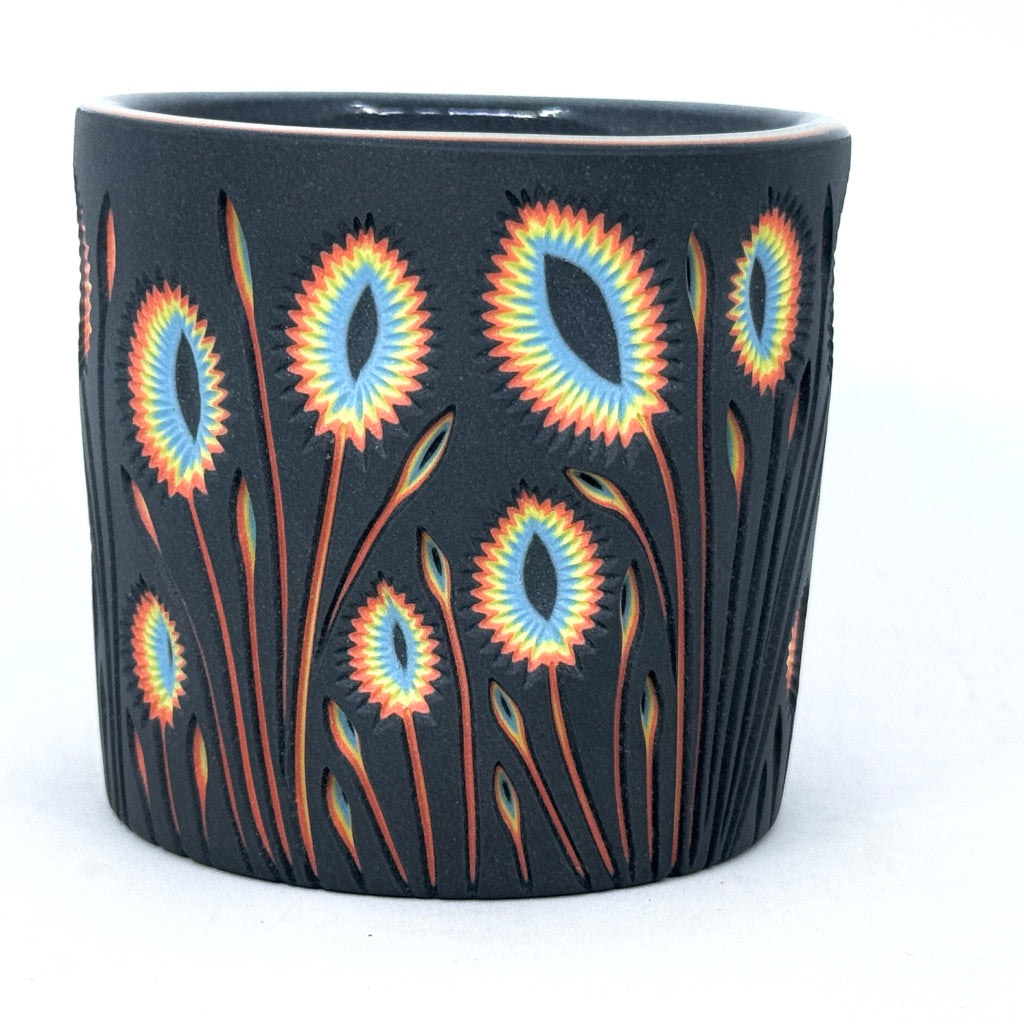 Black to Neon Botanical Carved Tumbler