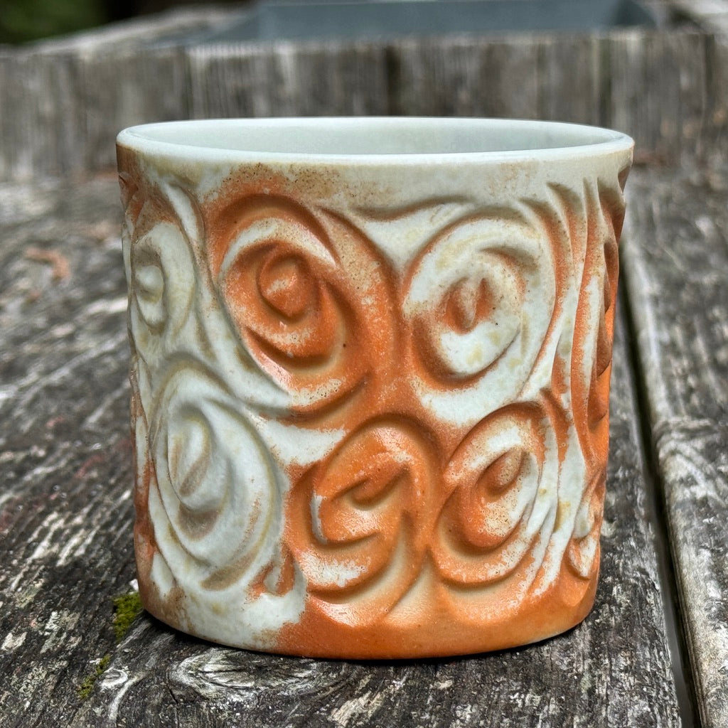 Wood Fired #30 Hand Carved Votive Beautiful Flashing