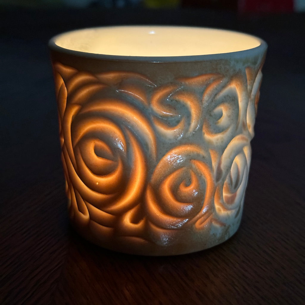 Wood Fired #30 Hand Carved Votive Beautiful Flashing