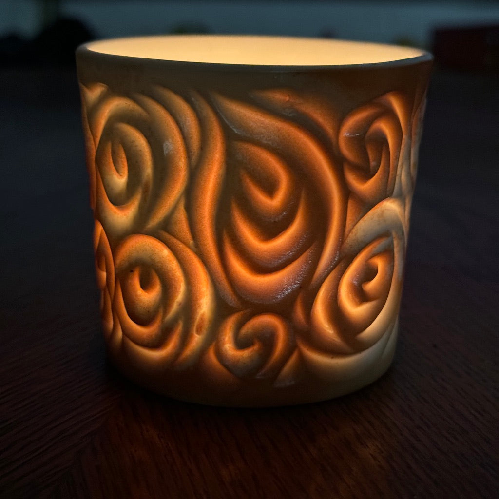 Wood Fired #30 Hand Carved Votive Beautiful Flashing