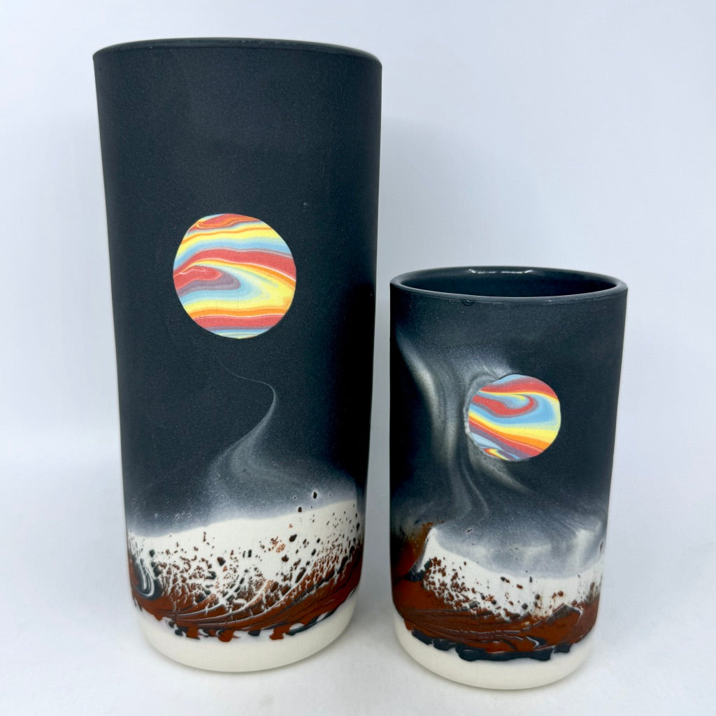 Red/Black Aurora Column Vase w/ Rainbow Planets- 2 Sizes (1 of each ready to ship then will turn preorder)