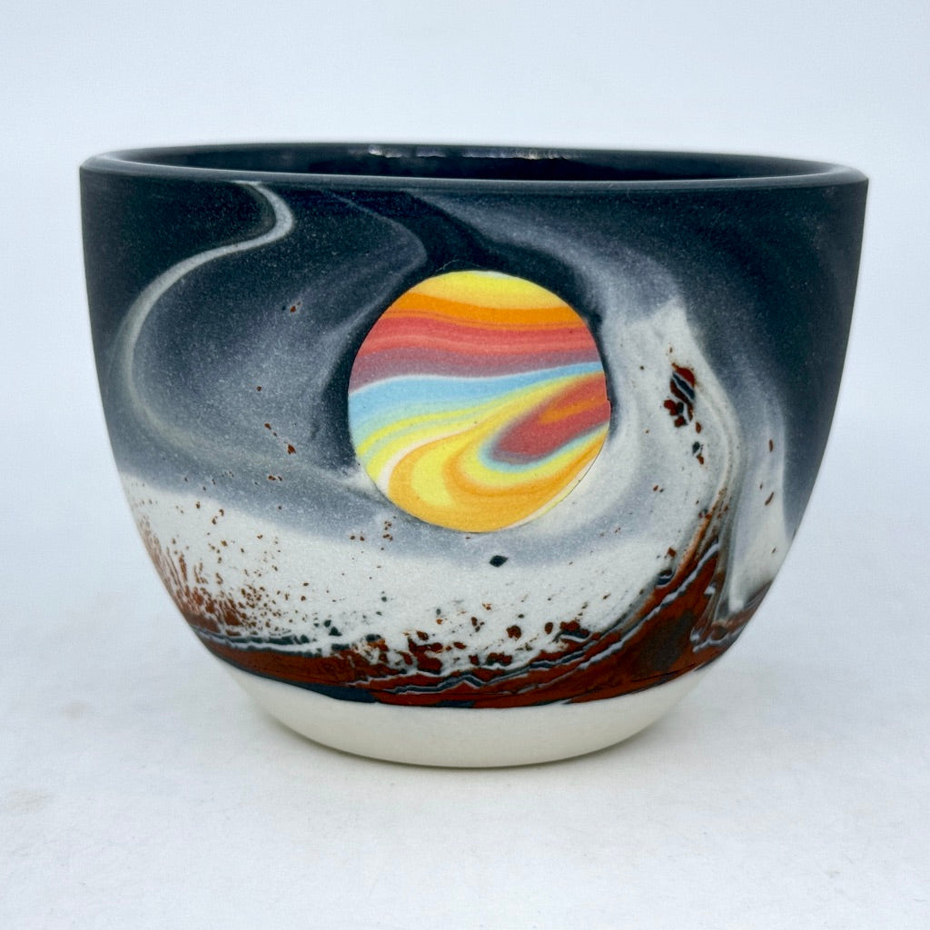 Red/Black Aurora Teacup w/ Rainbow Planet *Preorder ship in 4-6 weeks*