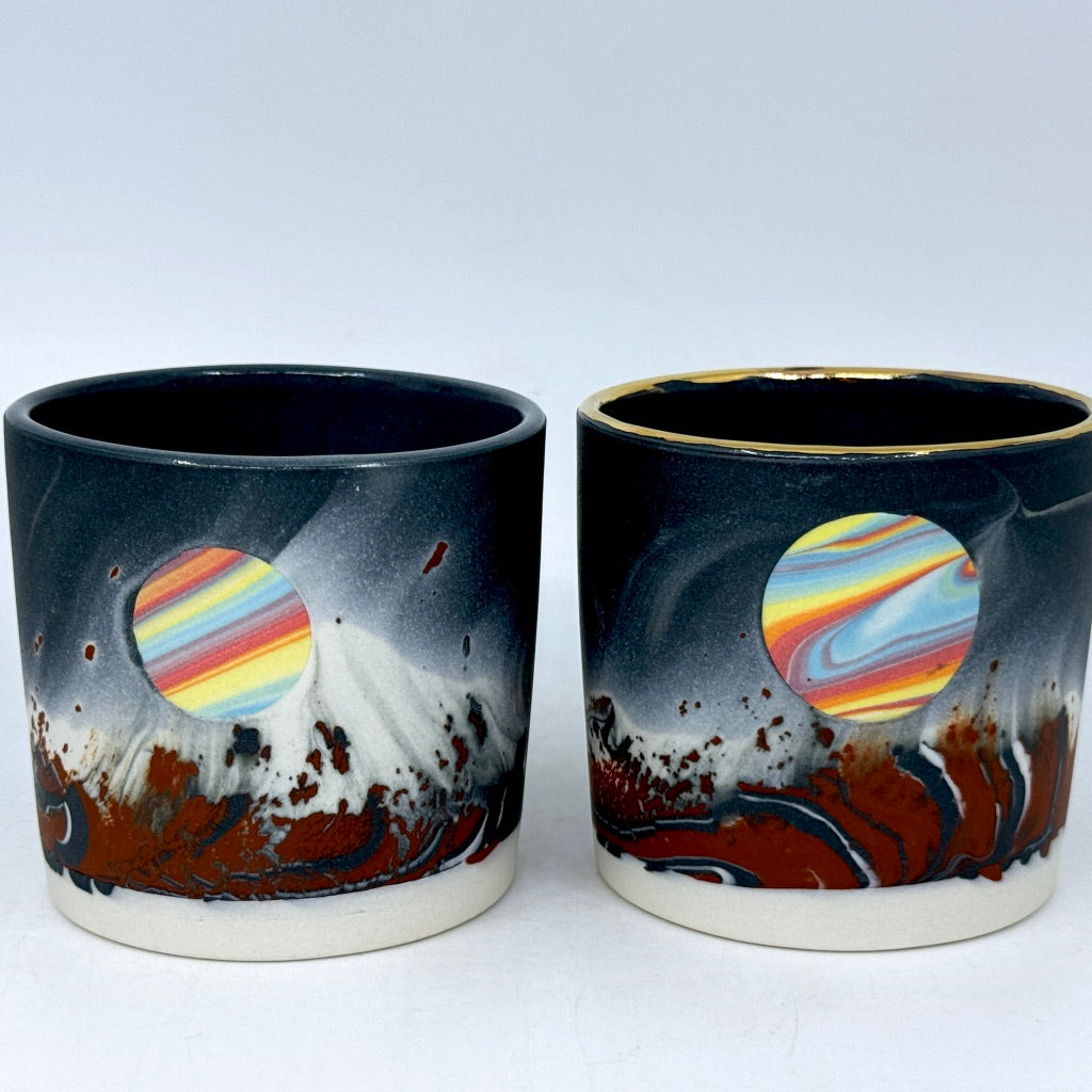 Red/Black Aurora w/ Rainbow Planet Tumbler (w/ gold rim option) *Preorder ship in 4-6 weeks*