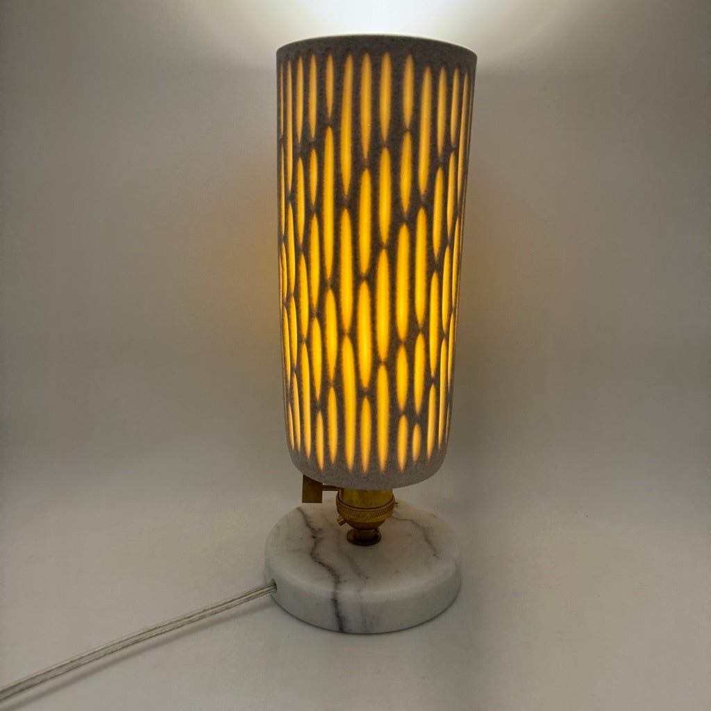 Table Lamp- "Spires" White Speckle layered and  hand-carved Porcelain Shade and Choice of Base (ship by DEC15)