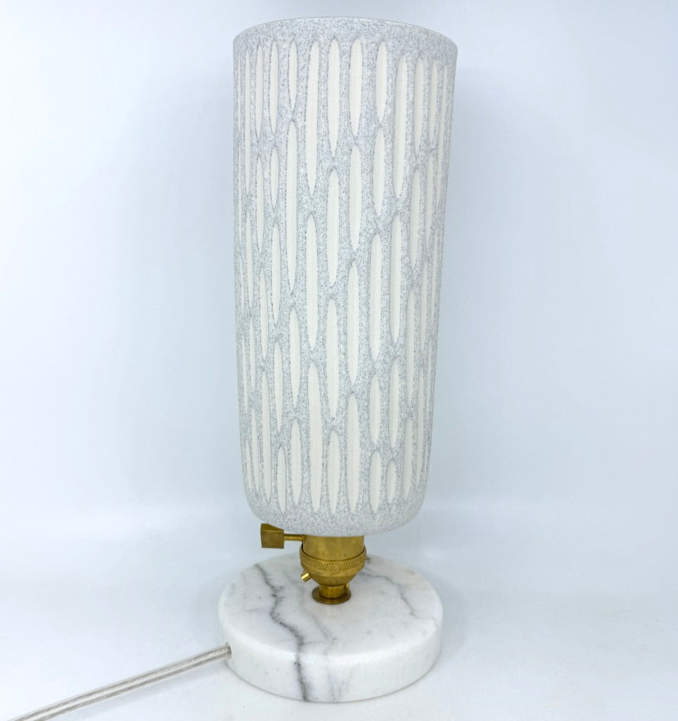 Table Lamp- "Spires" White Speckle layered and  hand-carved Porcelain Shade and Choice of Base (ship by DEC15)