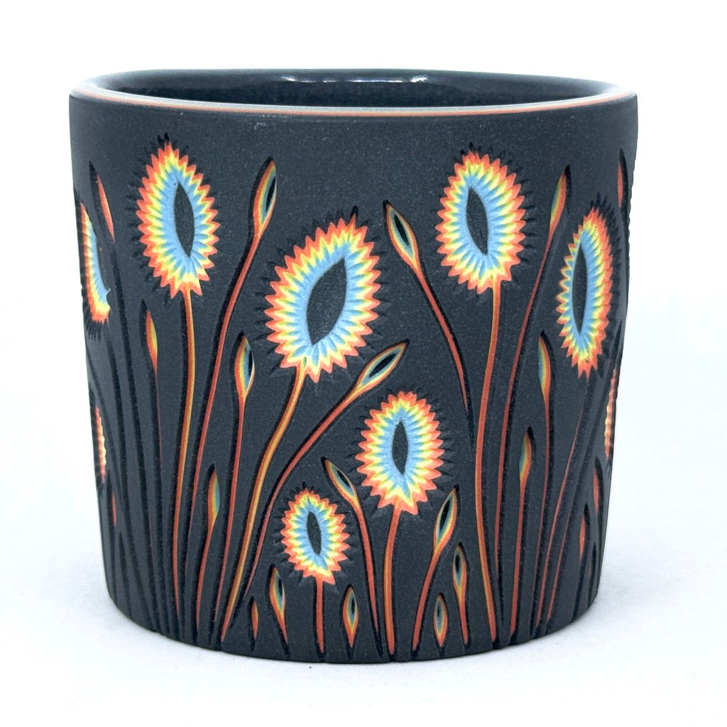 Black to Neon Botanical Carved Tumbler