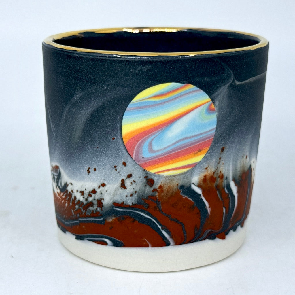 Red/Black Aurora w/ Rainbow Planet Tumbler (w/ gold rim option) *Preorder ship in 4-6 weeks*