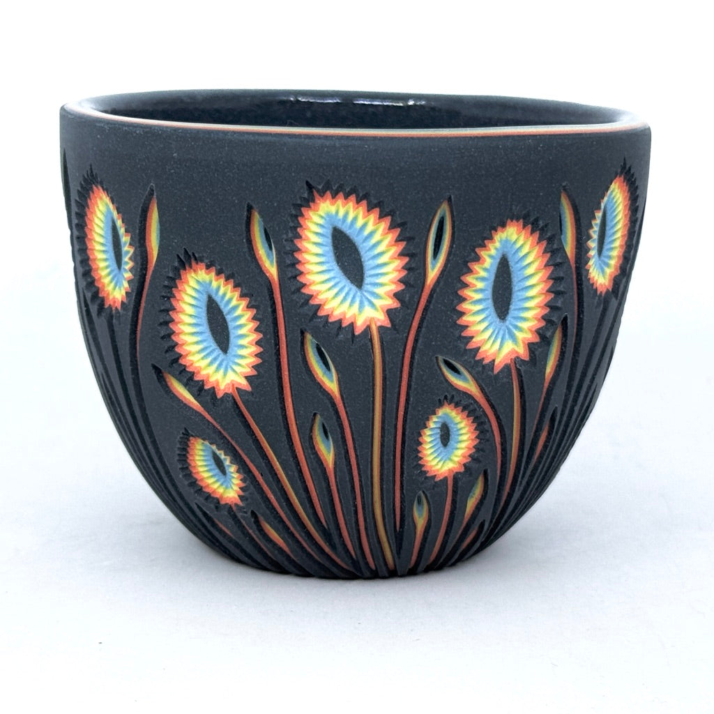 Black Neon Botanical Carved Teacup