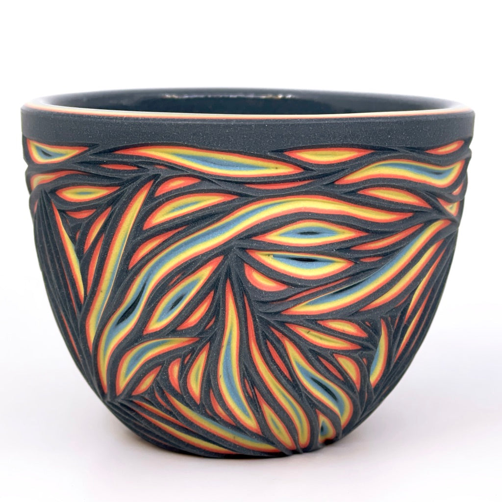 Black Neon Intricate Hand Carved Teacup (Ready to ship)